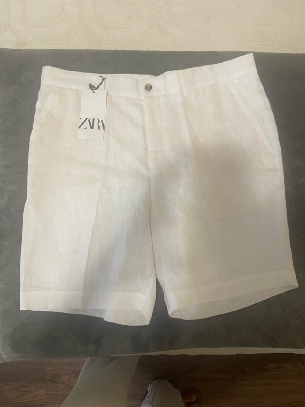 Zara White Linen Bermuda Shorts